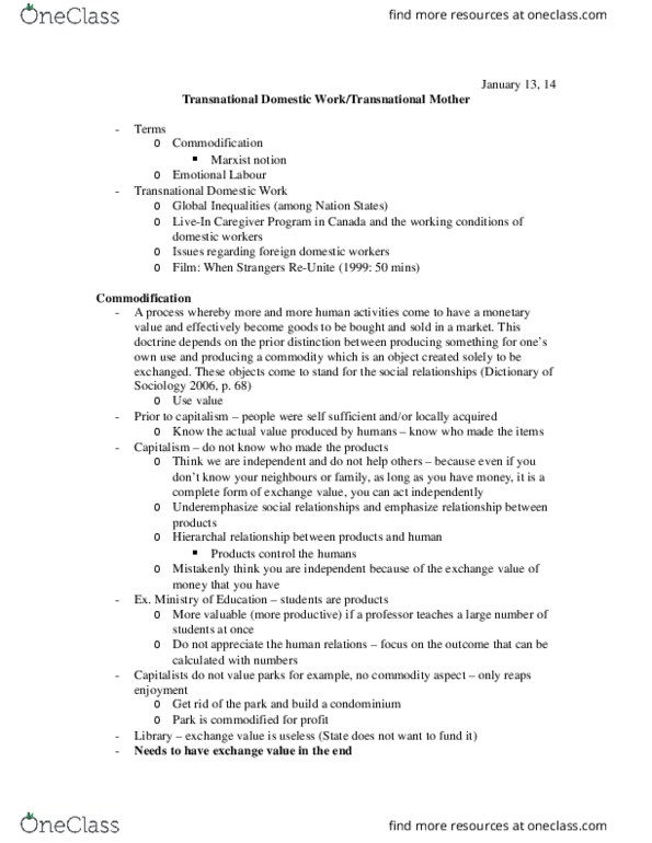 Sociology 2239 Lecture Notes - Domestic Worker, Structural Adjustment, Human Capital thumbnail