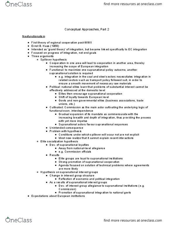 POLI 451 Lecture Notes - Lecture 5: Neofunctionalism, Luxembourg Compromise, Unintended Consequences thumbnail