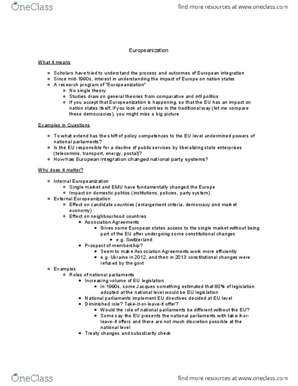 POLI 451 Lecture Notes - Lecture 18: Single Market, Party System, Europeanisation thumbnail