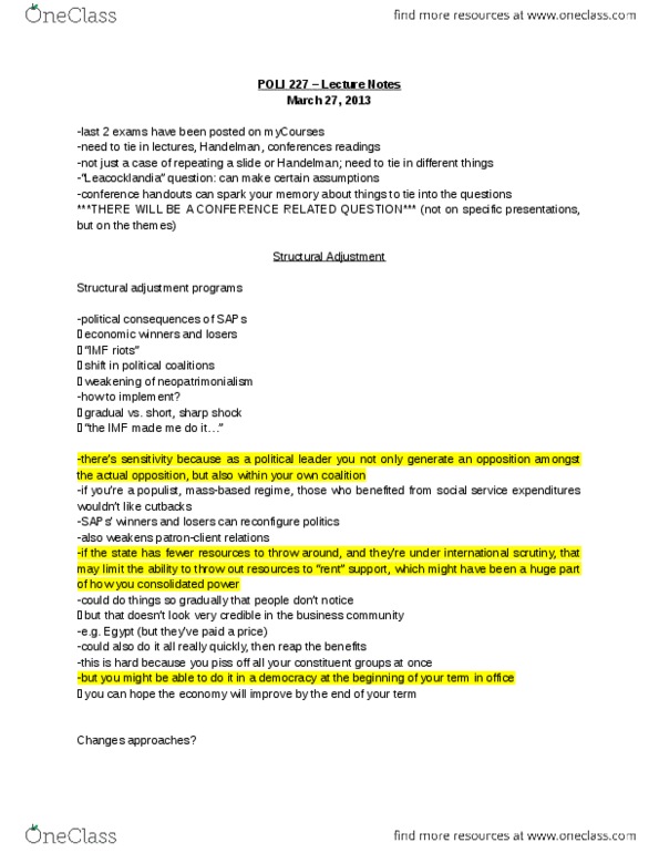 POLI 227 Lecture Notes - Short, Sharp Shock, Structural Adjustment, Sub-Saharan Africa thumbnail