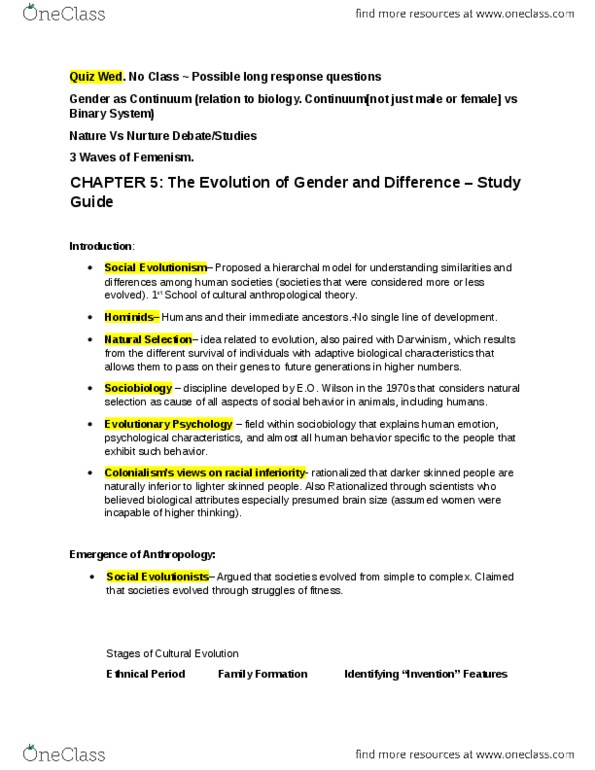 ANT 3302 Lecture Notes - Sociobiology, Evolutionism, Binary System thumbnail