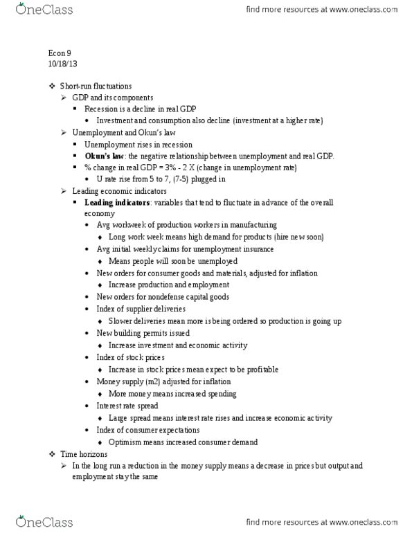 ECON 305 Chapter Notes -Aggregate Supply, Aggregate Demand, Economic Indicator thumbnail