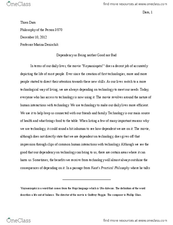 PHIL1070 Lecture Notes - Godfrey Reggio, Hopi Language, Practical Philosophy thumbnail