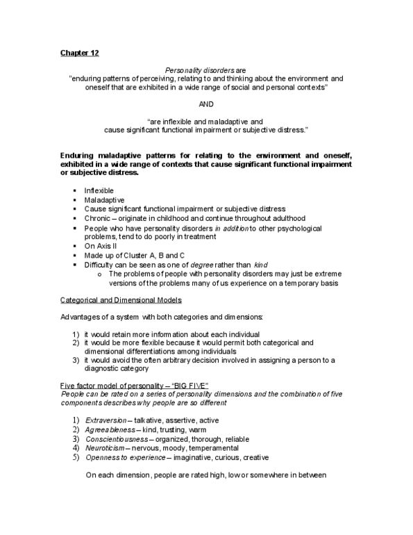 PSYC 3140 Chapter Notes - Chapter 12: Histrionic Personality Disorder, Antisocial Personality Disorder, Personality Disorder thumbnail