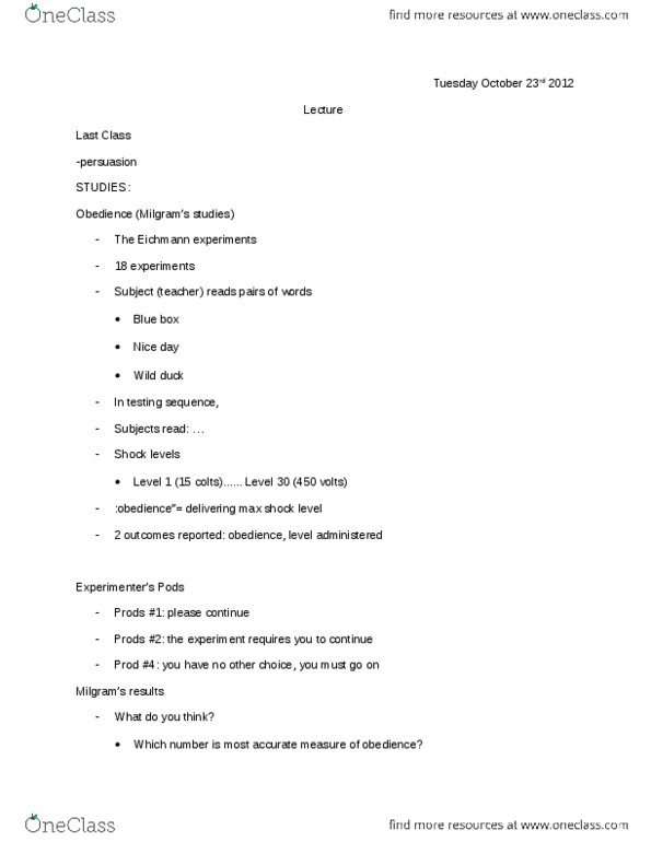 PS268 Lecture Notes - Lecture 7: Normative Social Influence, Social Loafing, Group Cohesiveness thumbnail