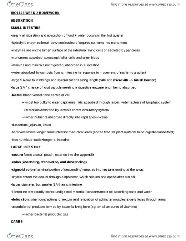 BIOL 103 Lecture Notes - Lecture 2: Intestinal Villus, Nephron, Active Transport thumbnail