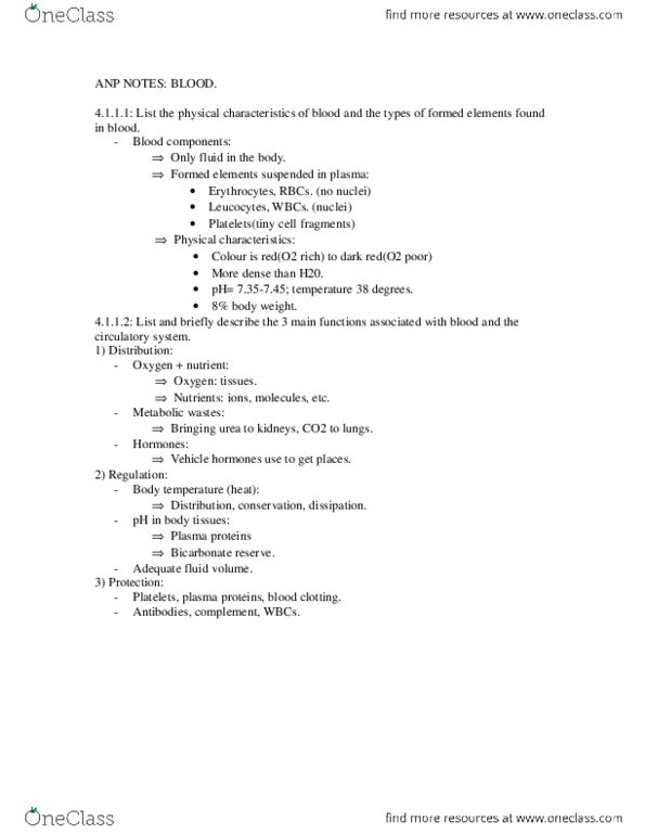 ANP 1105 Chapter Notes -Hemoglobin, Erythropoietin, Coagulation thumbnail