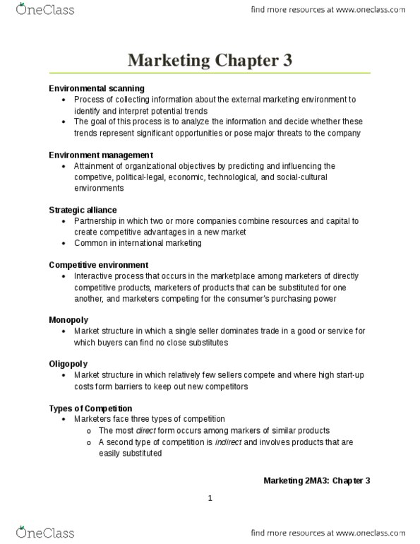 COMMERCE 2MA3 Chapter Notes - Chapter 3: Market Structure, Green Marketing, Consumerism thumbnail