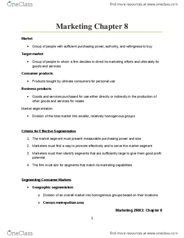 COMMERCE 2MA3 Chapter Notes - Chapter 8: Ernst Engel, Baby Boomers, Census Geographic Units Of Canada thumbnail