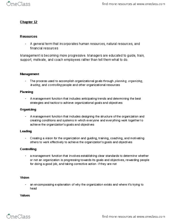 COMMERCE 1B03 Chapter Notes - Chapter 12: Strategic Planning, Brainstorming, Middle Management thumbnail