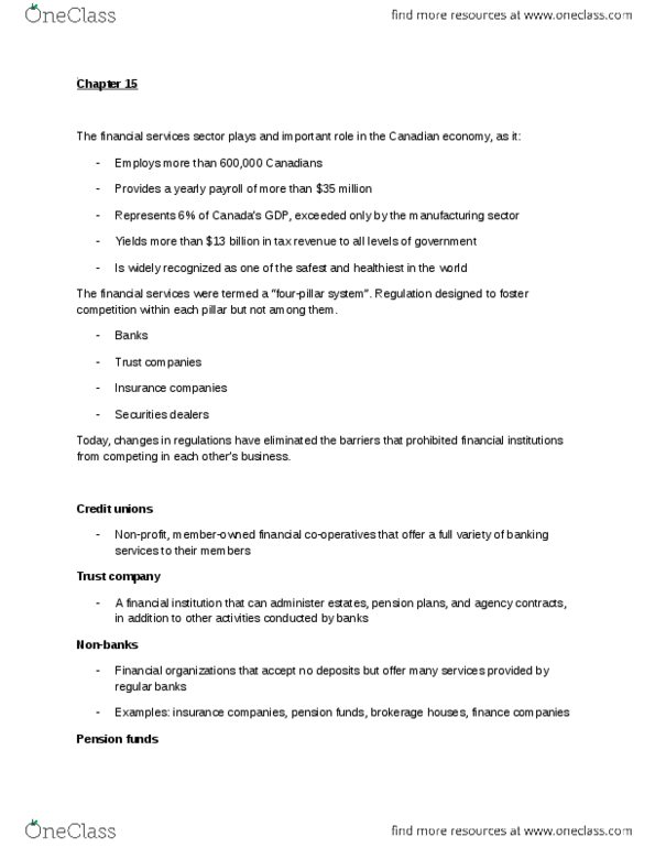 COMMERCE 1B03 Chapter Notes - Chapter 15: Credit Union, General Insurance, Canadian Securities Administrators thumbnail