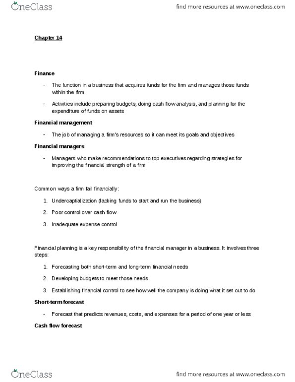 COMMERCE 1B03 Chapter Notes - Chapter 14: Financial Statement, Accounts Receivable, Debenture thumbnail