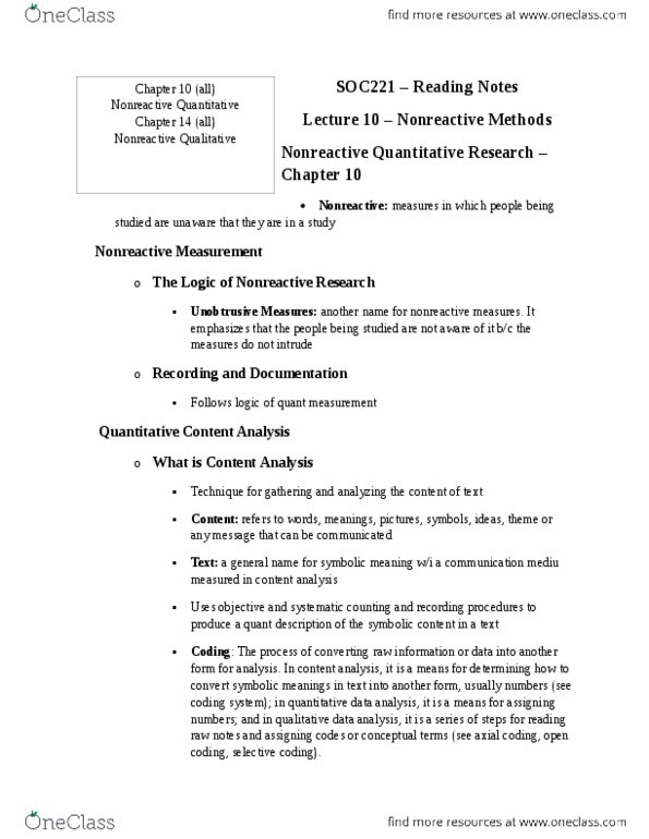 SOC221H5 Lecture Notes - Fallacy, Qualitative Research, Content Analysis thumbnail