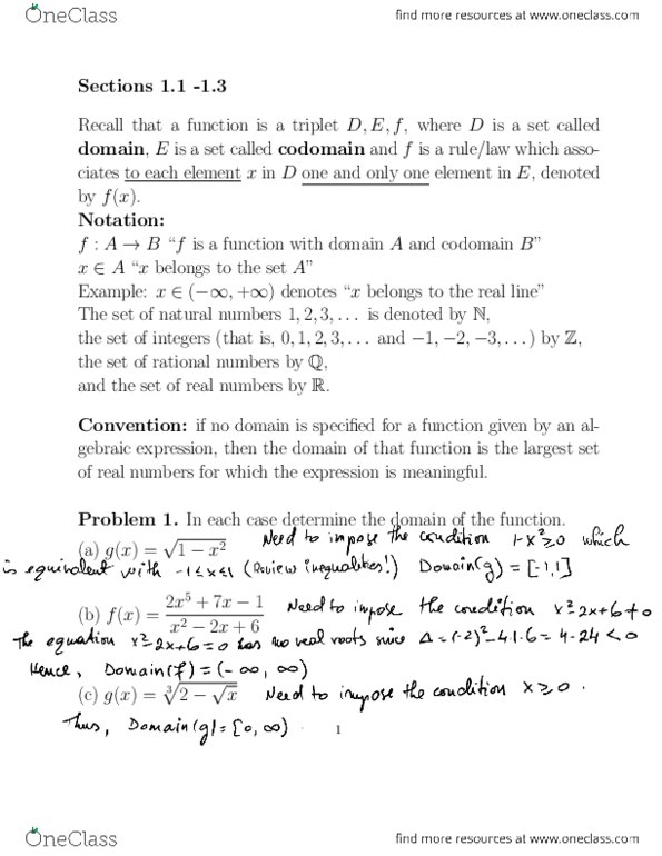 MATH 1500 Lecture Notes - Even And Odd Functions, Quadratic Function, Asso thumbnail