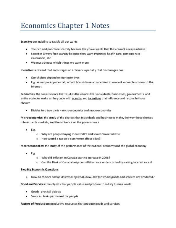 Economics 1021A/B Chapter 1: Chapter 1 Textbook Notes thumbnail
