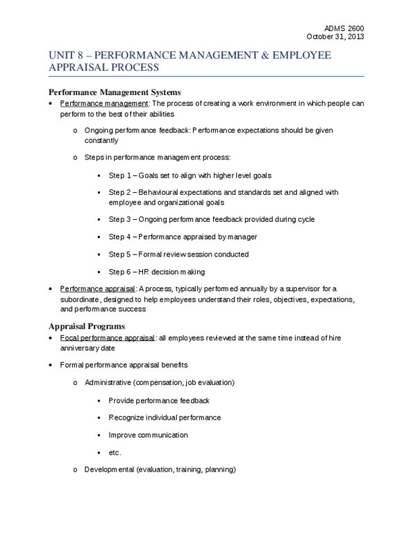 ADMS 2600 Chapter Notes -Problem Solving, Performance Appraisal, Central Tendency thumbnail