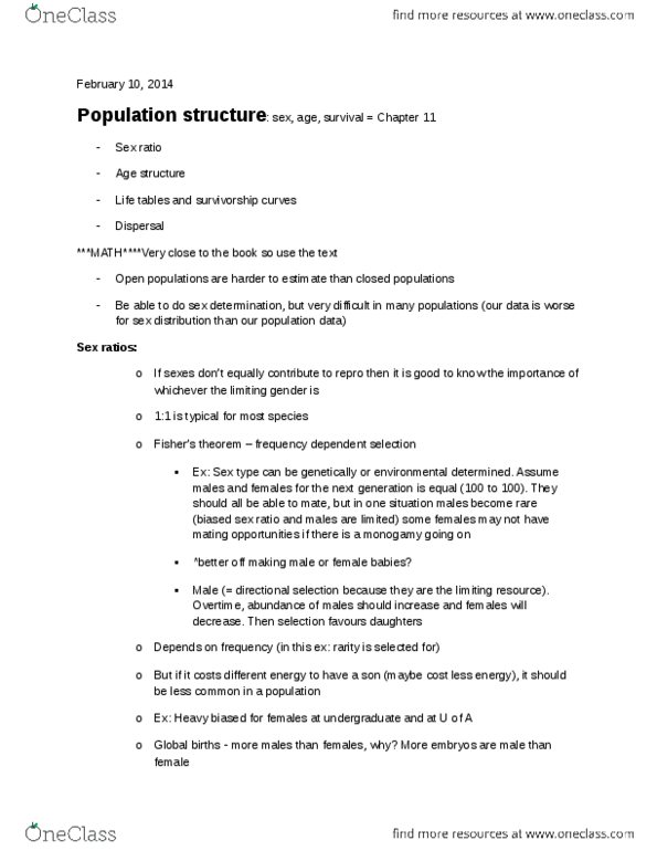 BIOL208 Lecture Notes - Cohort Study, Metapopulation, Dall Sheep thumbnail