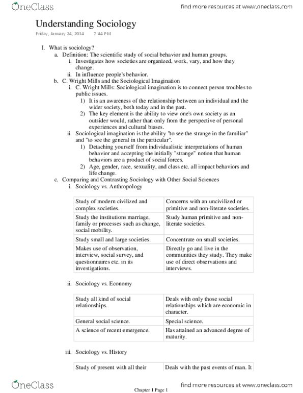 SOC 10000 Chapter Notes - Chapter 1: Social Forces, Social Animal, Social Inequality thumbnail