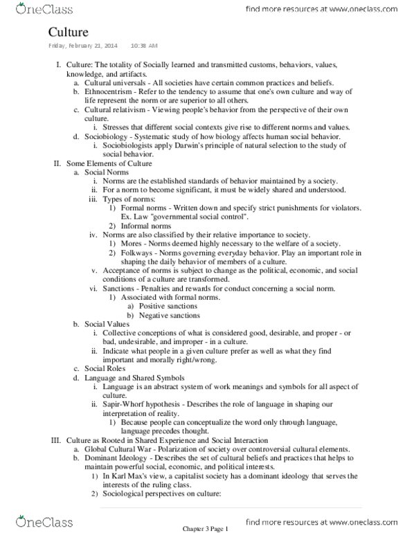 SOC 10000 Chapter Notes - Chapter 3: Shared Experience, Mcdonaldization, Determinism thumbnail