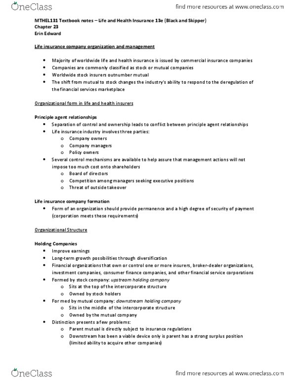 MTHEL131 Chapter Notes -Holding Company, Outsourcing, Mutual Organization thumbnail