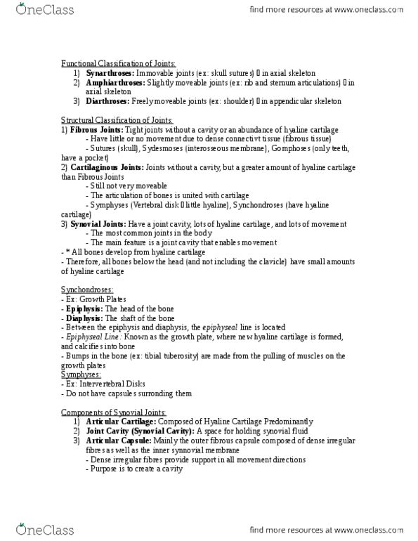 Health Sciences 2300A/B Lecture Notes - Humerus, Hyaline, Radial Styloid Process thumbnail