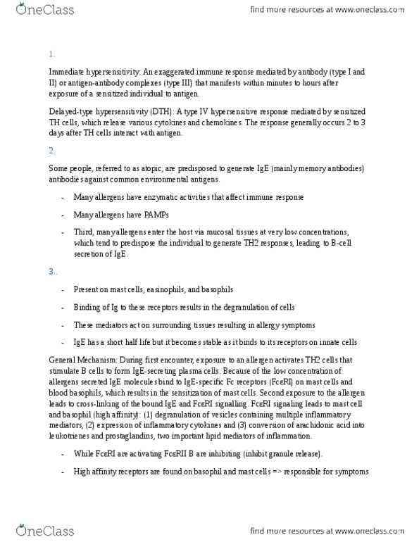 BIOL 3120 Chapter Notes -Antigen, Leukotriene, Allergen thumbnail