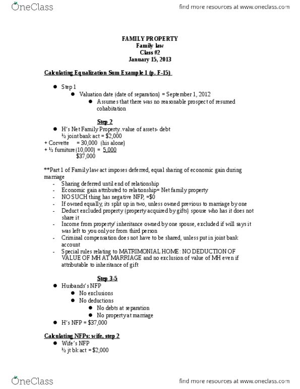 Law 2101 Lecture Notes - Family Law, Community Property, Child Support thumbnail