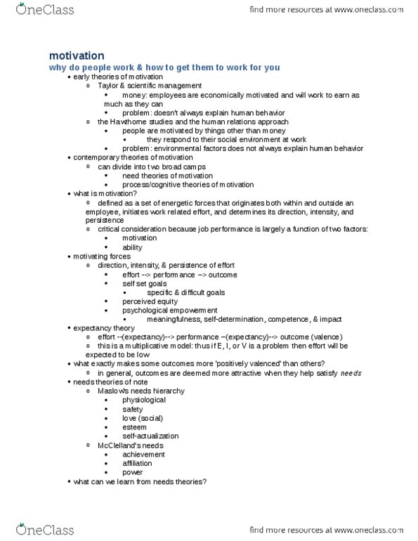 MGT 243 Lecture Notes - Job Performance, Goal Setting, Social Learning Theory thumbnail