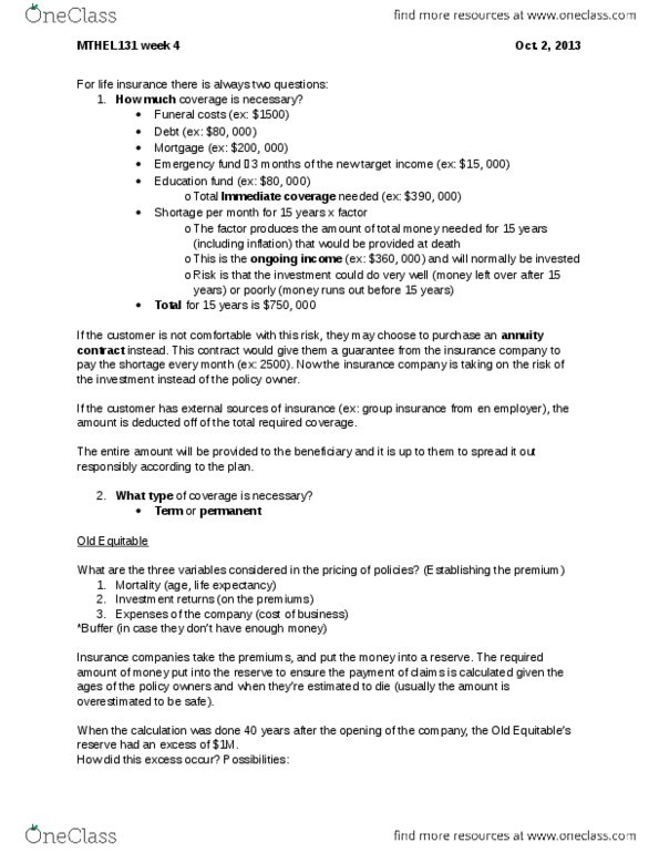 MTHEL131 Lecture Notes - Lecture 4: Mutual Insurance, Manulife, Mutual Organization thumbnail