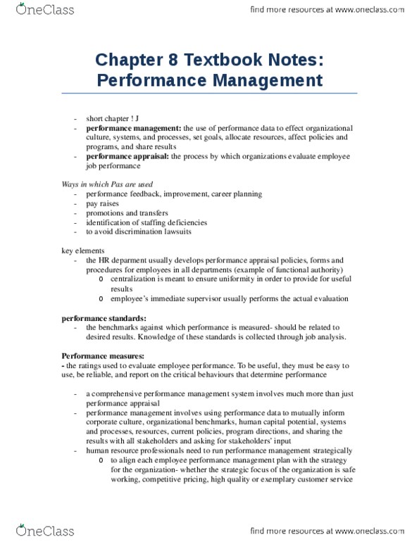 MHR 523 Chapter Notes - Chapter 8: Performance Appraisal thumbnail