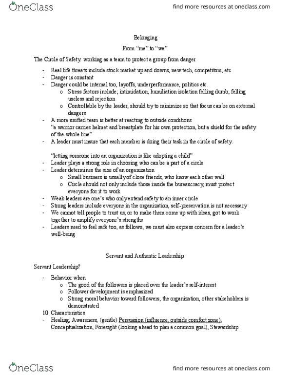 Leadership Studies 1035A/B Lecture Notes - Lecture 4: Servant Leadership, Small Business, Cortisol thumbnail