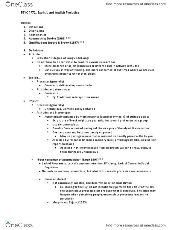 PSYC 4P71 Lecture Notes - Lecture 8: Automaticity, Laundry Detergent, Symbolic Racism thumbnail