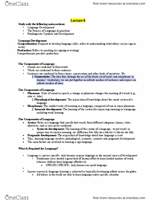 PSY 302 Lecture Notes - Lecture 8: Syntactic Bootstrapping, Communicative Competence, Phonological Development thumbnail
