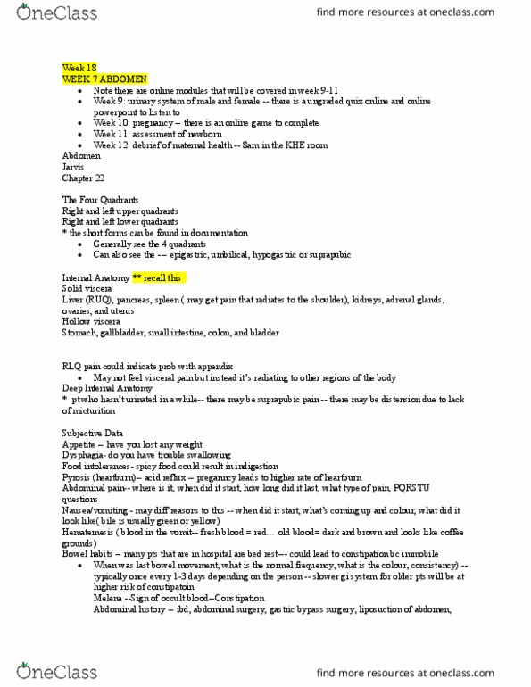 NSE 13A/B Lecture Notes - Lecture 18: Gastric Bypass Surgery, Abdominal Pain, Defecation thumbnail