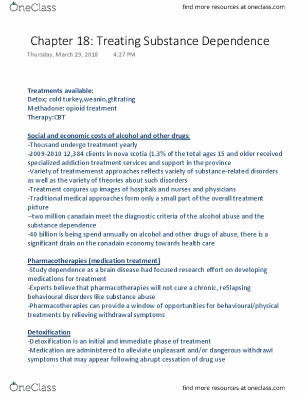 HSCI 1130 Lecture Notes - Lecture 10: Substance Dependence, Pharmacotherapy, Cold Turkey thumbnail