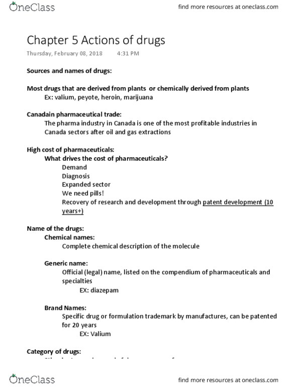 HSCI 1130 Lecture Notes - Lecture 5: Drug Action, Diazepam, Peyote thumbnail