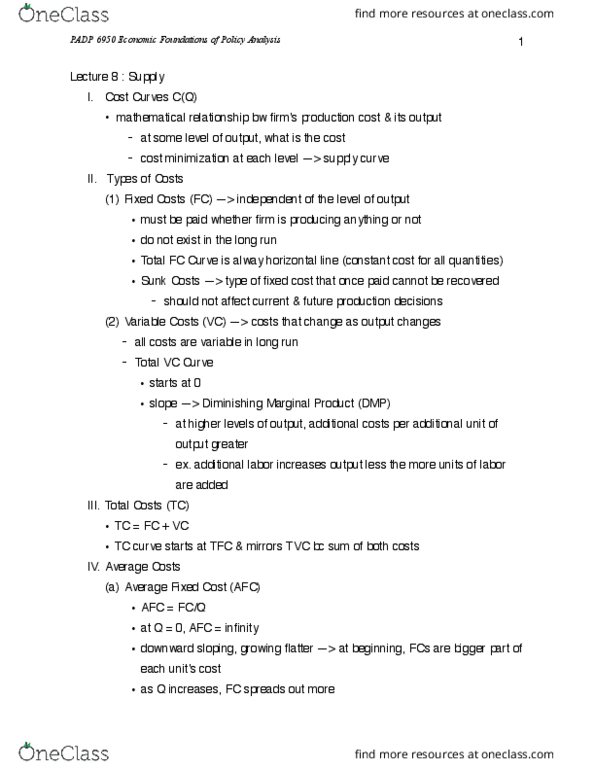 PADP 6950 Lecture Notes - Lecture 8: Fixed Cost, Root Mean Square, Marginal Revenue thumbnail