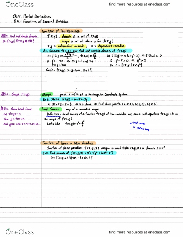 MATH 2D Chapter Notes - Chapter 14: Partial Derivative, Contour Line, Dependent And Independent Variables thumbnail