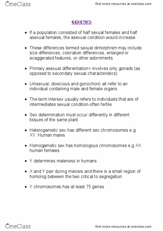 300845 Lecture Notes - Lecture 10: Secondary Sex Characteristic, Heterogametic Sex, Gonochorism thumbnail