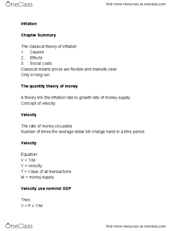 ECON 402 Lecture Notes - Lecture 18: Money Supply, Market Clearing, Demand For Money thumbnail