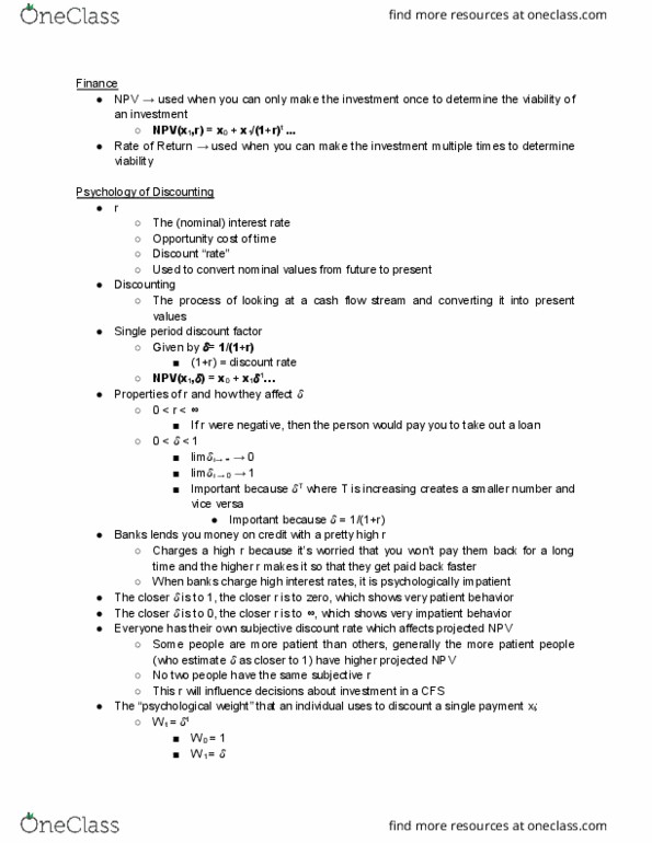 ECON 4 Lecture Notes - Lecture 14: Discount Window, Net Present Value, Cash Flow thumbnail