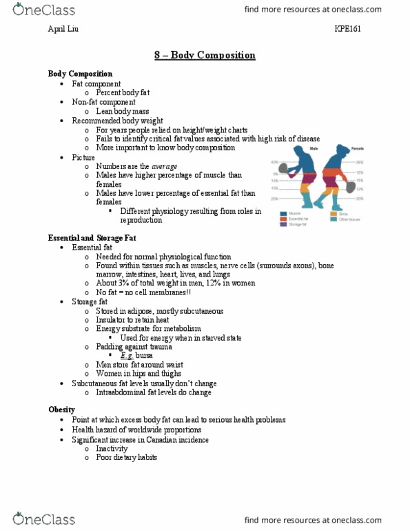 KPE161H1 Lecture Notes - Lecture 8: Lean Body Mass, Body Fat Percentage, New Idea thumbnail