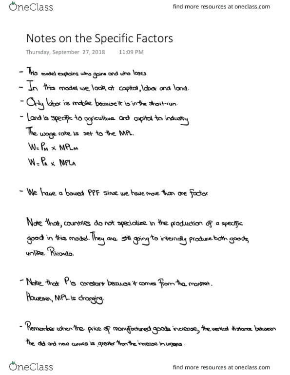 Economics 2167A/B Lecture 4: Notes on the Specific Factors thumbnail