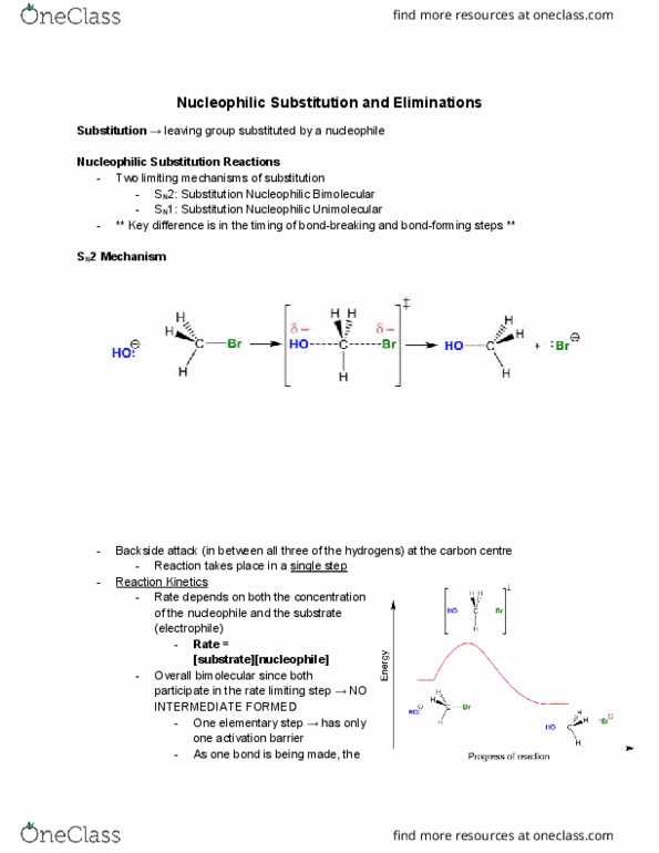 CHM136H1 Lecture Notes - Lecture 30: Leaving Group, Reaction Step, Nucleophile thumbnail