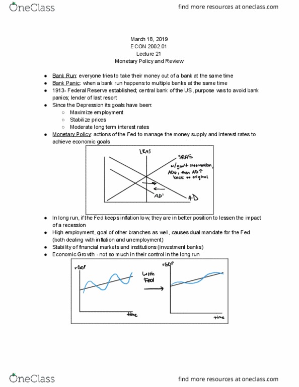 ECON 2002.01 Lecture Notes - Lecture 21: Federal Funds Rate, Dual Mandate, United States Treasury Security cover image