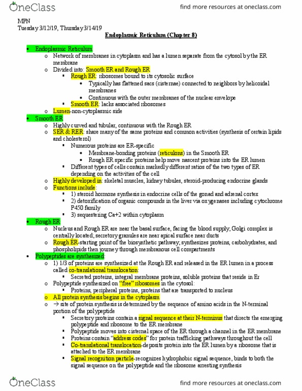 BISC305 Lecture Notes - Lecture 8: Signal Recognition Particle, Cytochrome P450, Peripheral Membrane Protein thumbnail