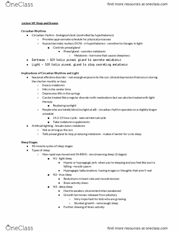 01:830:101 Lecture Notes - Lecture 7: Suprachiasmatic Nucleus, Rapid Eye Movement Sleep, Circadian Rhythm thumbnail