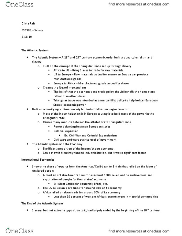 PSC 205 Lecture Notes - Lecture 16: Triangular Trade, Expansionism, Mercantilism thumbnail