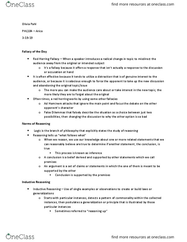 PHL 104 Lecture Notes - Lecture 14: Ad Hominem, Planetary Science, Inductive Reasoning thumbnail