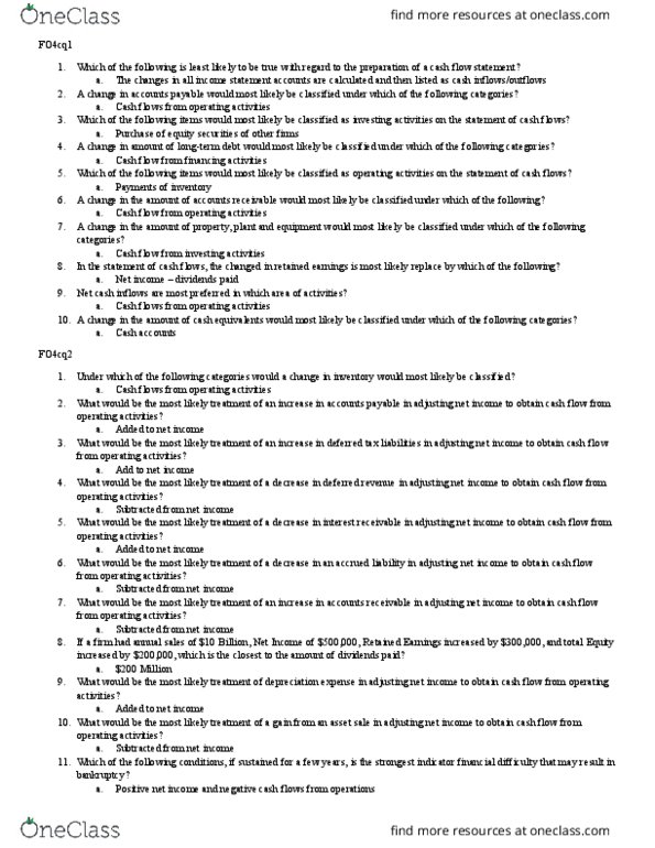 SOC 2805 Lecture Notes - Lecture 10: Cash Flow Statement, Cash Flow, Net Income thumbnail